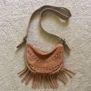 Tan Suede Fringe Crossbody Bag