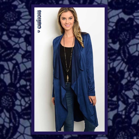 5⭐️2 LEFT🆕 Gorgeous Blue Suede Waterfall Duster - Picture 2 of 3
