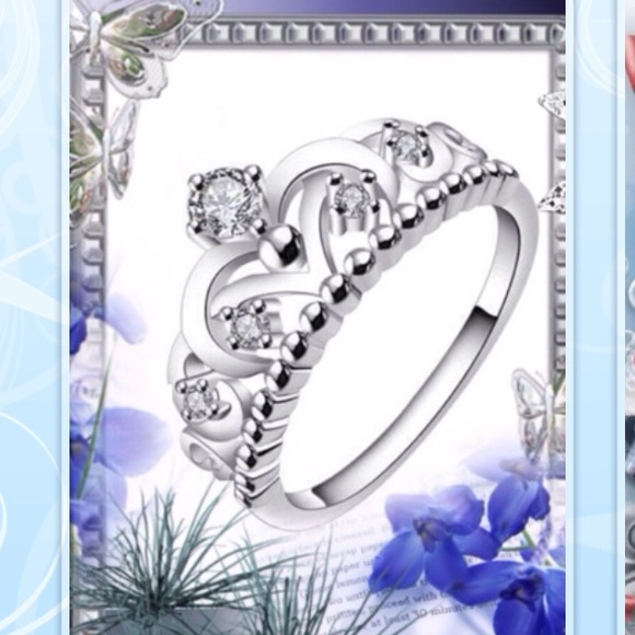 💋PRECIOUS CROWN STYLE LADY RING STERLING SILVER with Swarovski CRYSTALS. NWT Sz