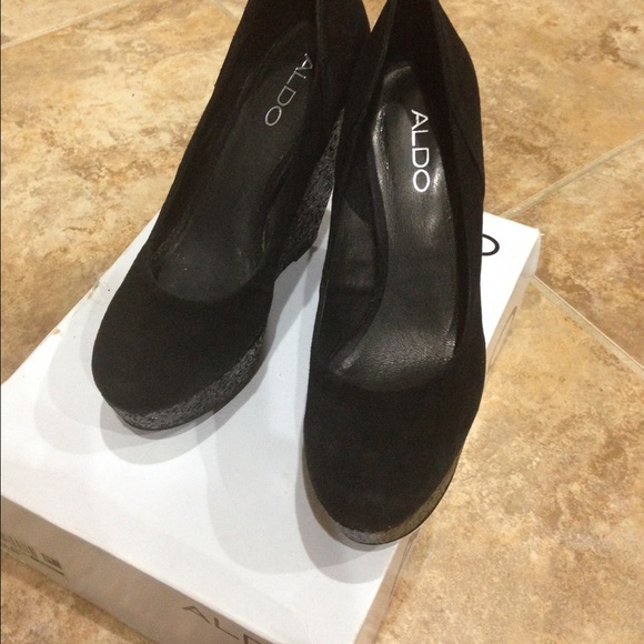 ALDO Situla Black Suede Glitter Wedges