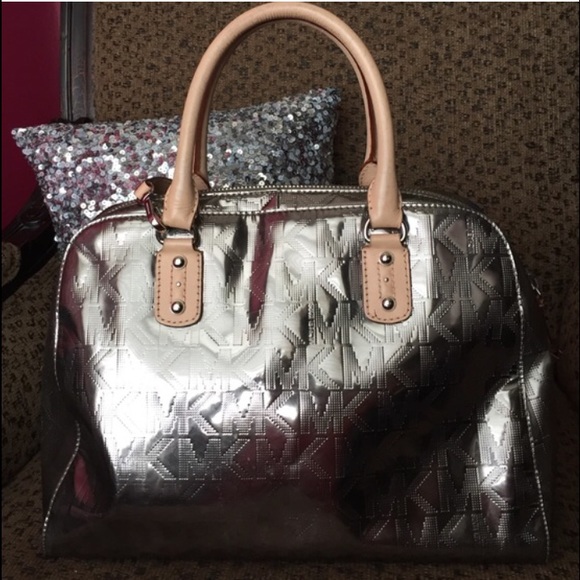 MK Nickel Mirror Metallic Large Satchel