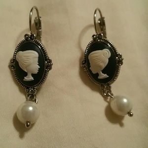 Cameo and Pearl Earrings