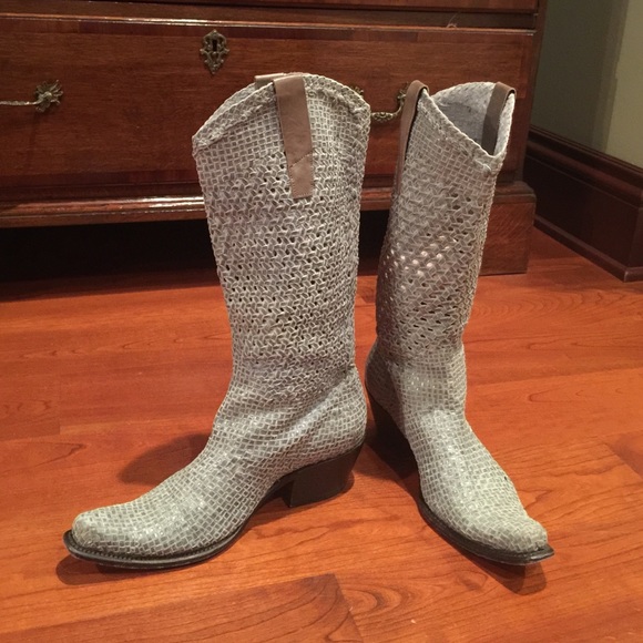 Gianni Barbato boots baby blue woven leather