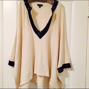 BEBE WOOL AND SEQUINED PONCHO
