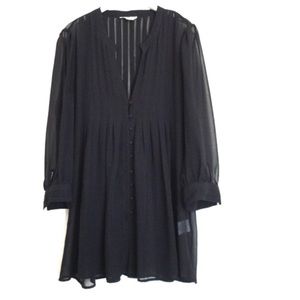 Joie black pleated sheer button blouse tunic large