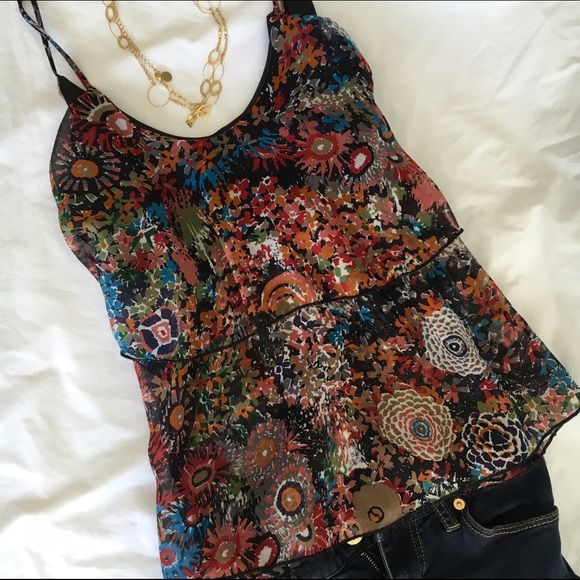 NWOT Floral Scoop Neck Tiered Tank Top