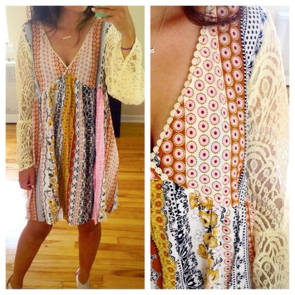 ❣S-XXXL RESTK❣ Pastel Chic Flowy Lace Sleeve Dress - Picture 2 of 4