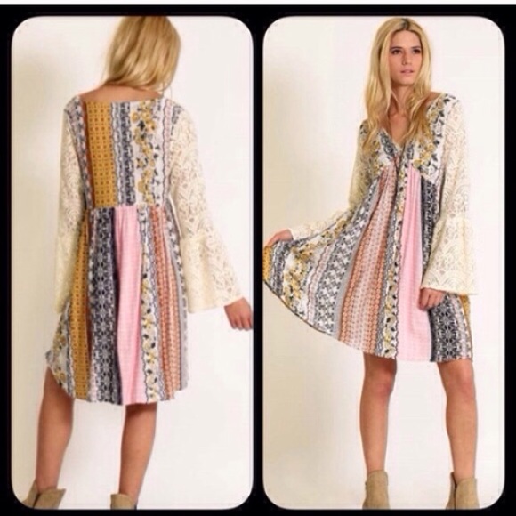 ❣S-XXXL IN ❣ Multipattern Pastel Lace Loose Dress - Picture 3 of 4