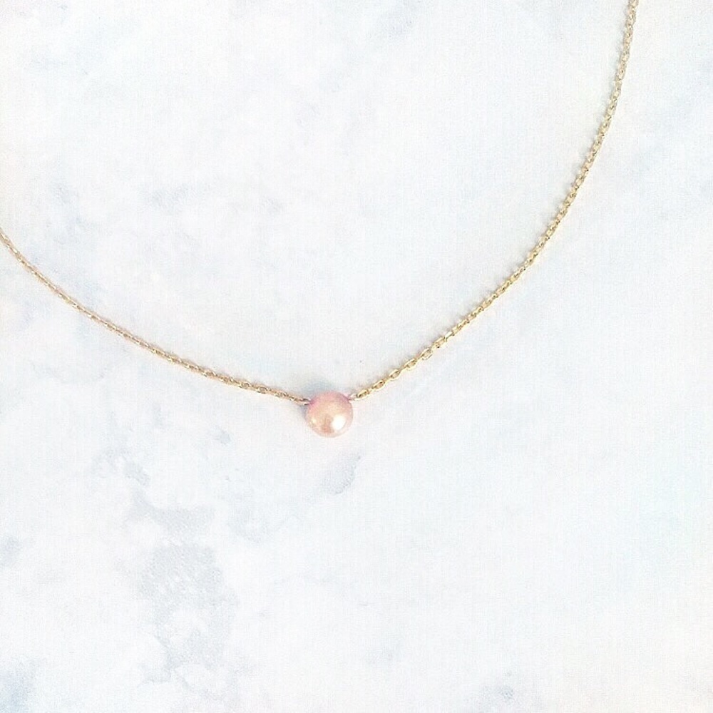 dainty freshwater pearl drop gold necklace