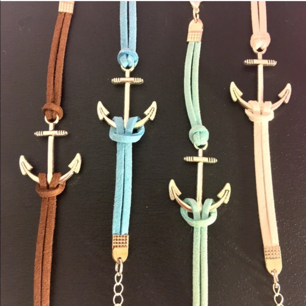 Leather + Silver Anchor bracelet
