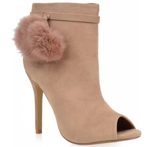 PomPom PeepToe Suede Bootie