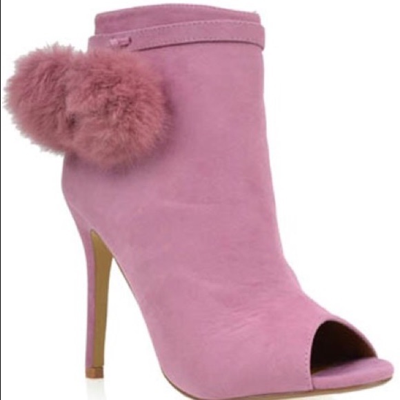 PomPom PeepToe Ankle Suede Bootie