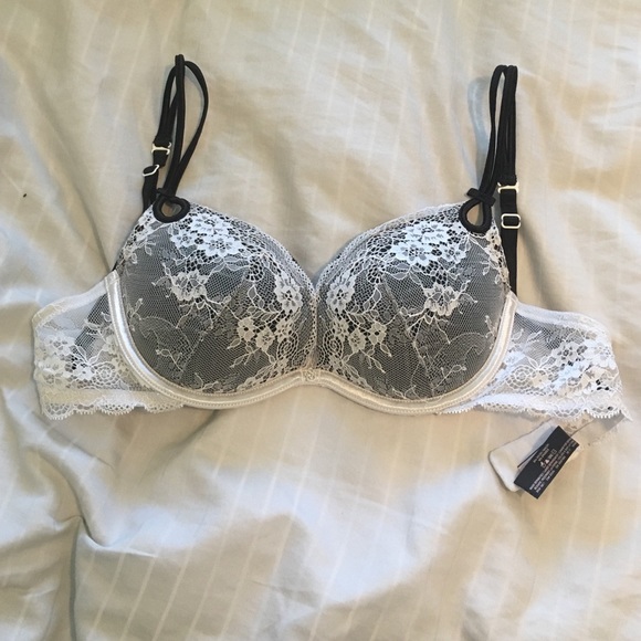 Black and white lace bra