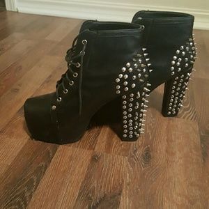 Spiked heel black boots