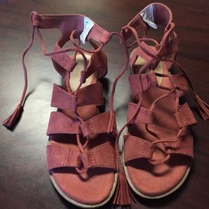 Red faux suede wrap sandals by Old Navy
