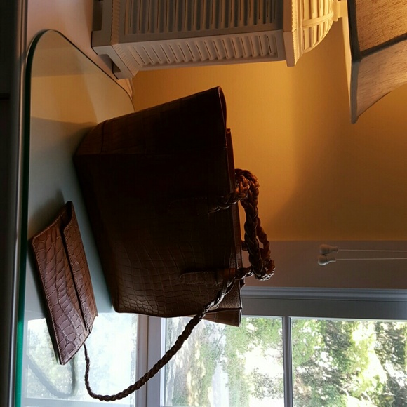 Large Brown crocodile zip tote.