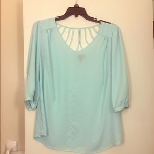 Baby Blue Plus Sized Caged back top. 1X
