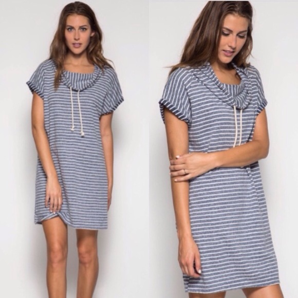 GET THE LOOK! Striped Drawstring Dress in Blue - Picture 2 of 4