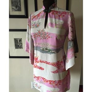 Lucky Brand Asian Inspired Pink Floral Top Shirt S