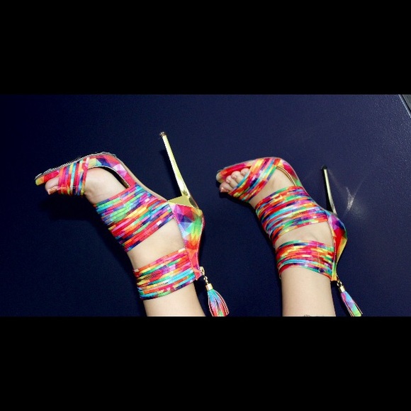 Multi Color Strappy Open Toe Heels - Picture 3 of 4