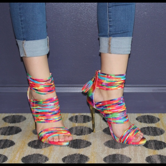 Multi Color Strappy Open Toe Heels - Picture 4 of 4