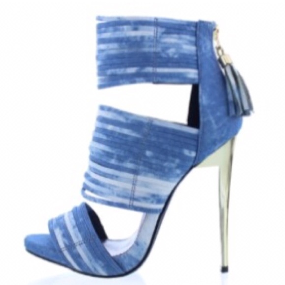 Denim Strappy Open Toe Heels