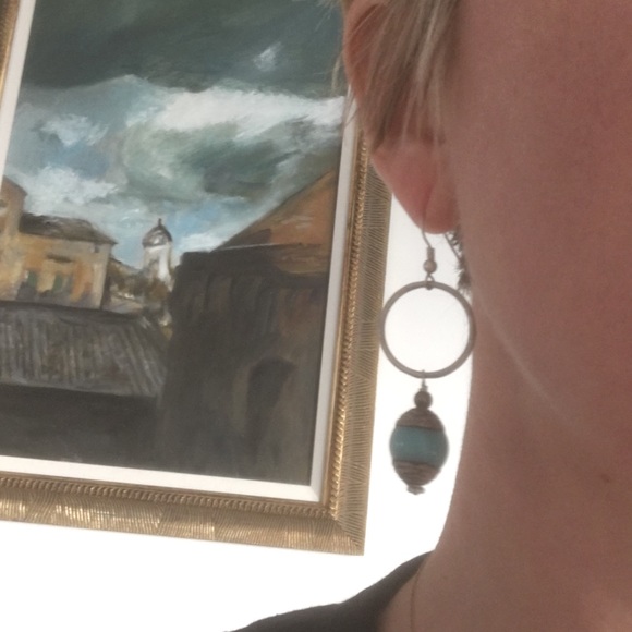 Handmade Boho Vintage Drop Hoop Earrings - Picture 2 of 3