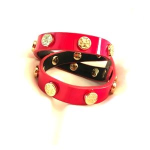Tory Burch double wrap logo stud bracelet