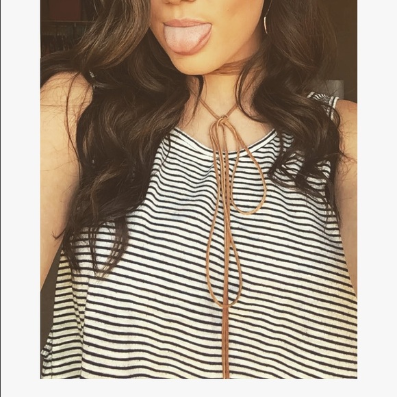 tan suede tie up choker necklace