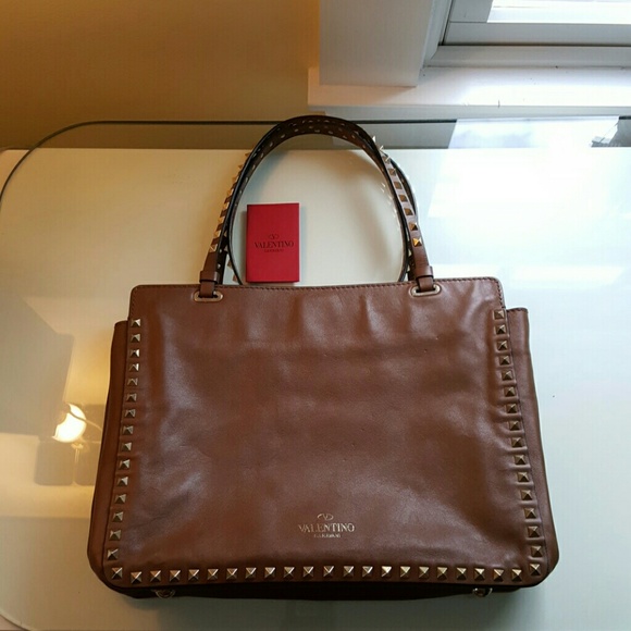 Brown leather rockstud valentino.