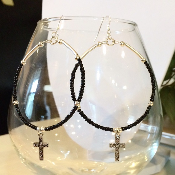 Cross hoop earrings