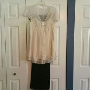 2 piece pant and blouse black/cream outfit