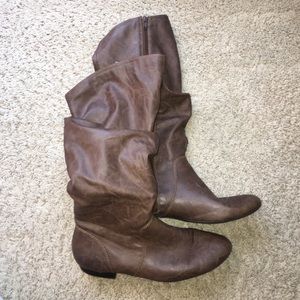 Scrunched brown tall boots