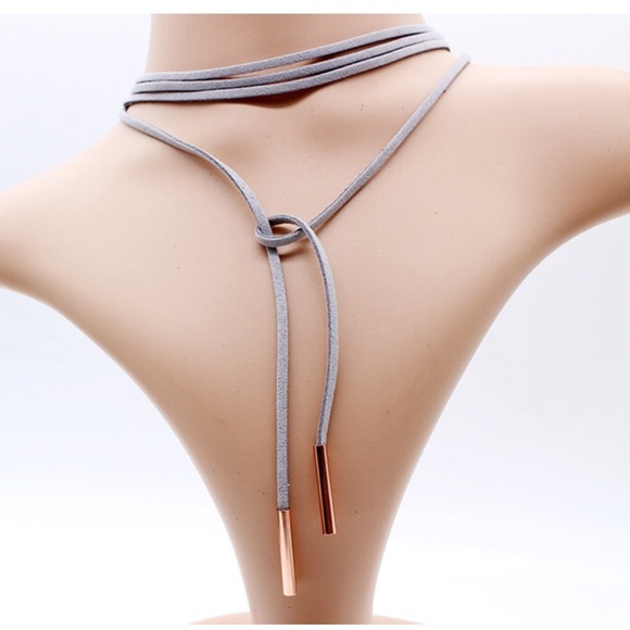 Gray / Rose Gold Choker Wrap Necklace