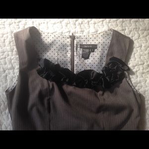 Grey pinstripe dress with black embellishment