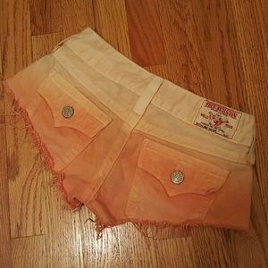True Religion Orange Ombré Joey Cut-off Shorts
