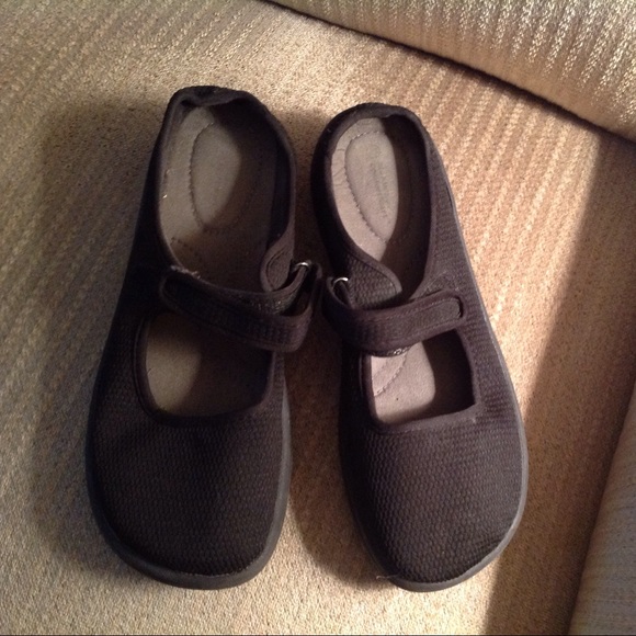 Black fabric shoe with strap
