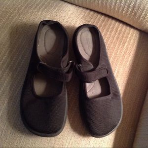 Black fabric shoe with strap