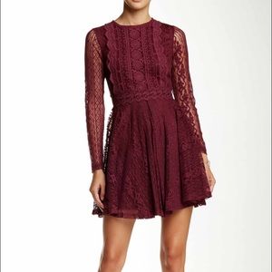 Burgundy Lace Long Sleeve Dress