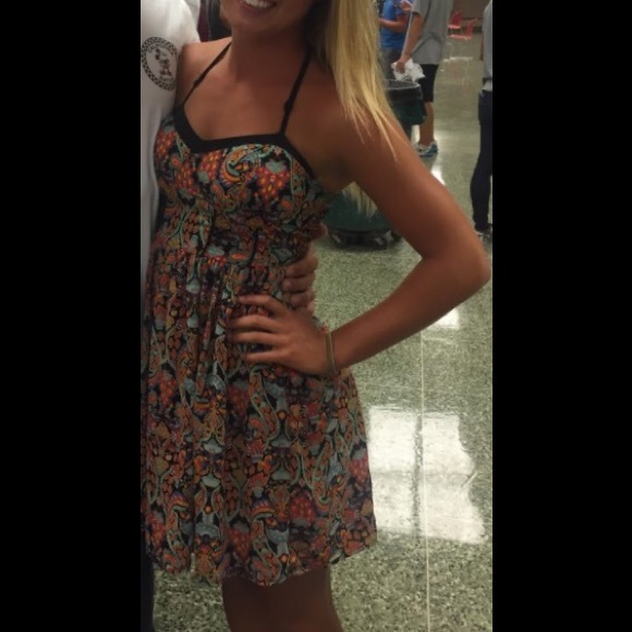 Multicolored sun dress with black trimming