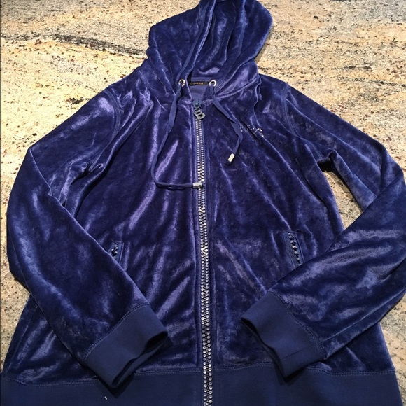 BCBG blue velour zip up hoodie