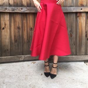 An A line red skirt