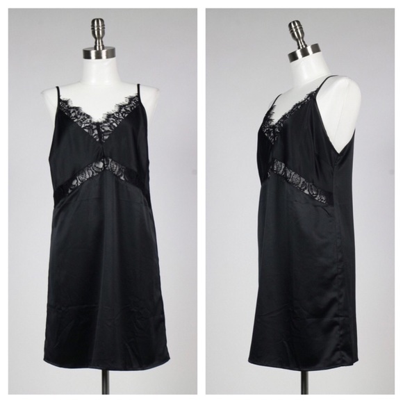 Black lace trim mini satin slip lace dress LAST ON - Picture 3 of 4