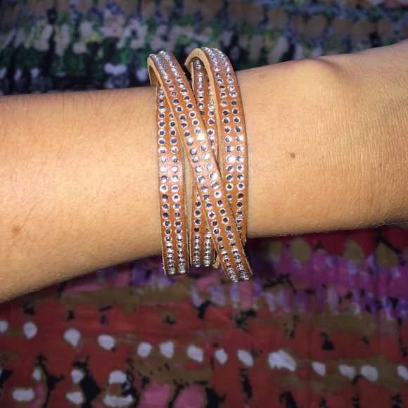Rhinestone Leather Wrap Bracelet