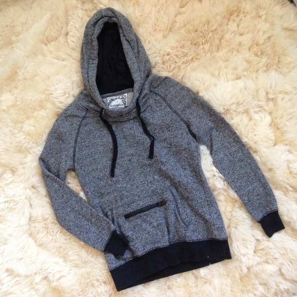 Cowl-neck hoodie with zippered pocket