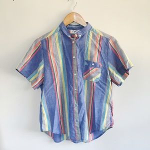 Vintage Striped Crop Button-Up Top Size S