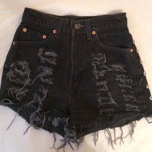 High waisted studded and ripped shorts