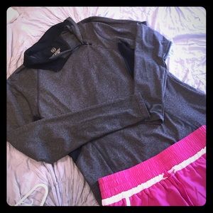 Grey & black stripes workout 3/4 zip pullover.