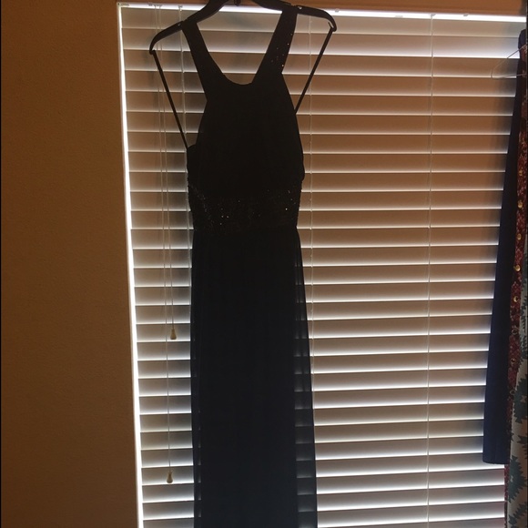 Navy and black sequence key hole dress