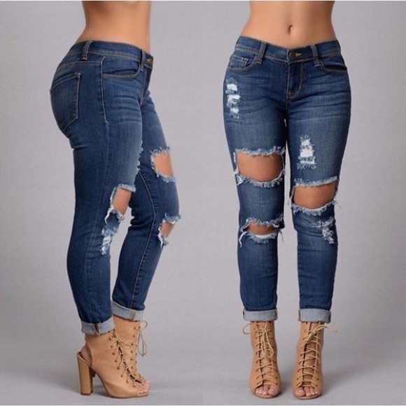 Distressed ripped jeans